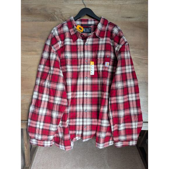 Carhartt Flannel Shirt Mens 4XL Red Multi Plaid Loose Heavyweight Button-Up NWT - Picture 1 of 5
